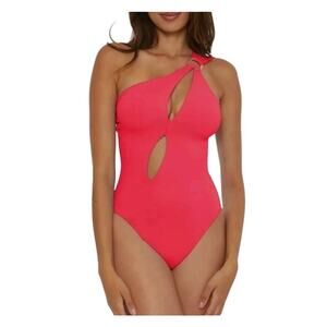 Soluna Swim Standard Tahiti Asymmetric One Piece Swimsuit, Size Large Pink NWT